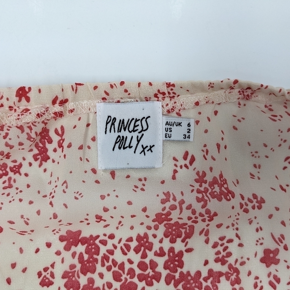 Princess Polly Altona white and red floral long sleeves mini dress size 2 - Picture 10 of 15